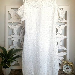 White Lace Cold Shoulder Mini Dress
